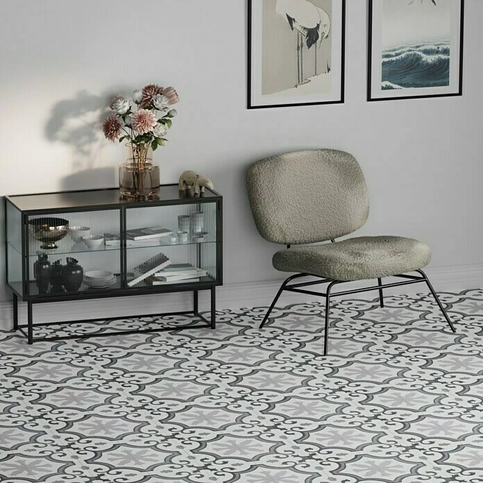 BAUHAUS Feinsteinzeugfliese Vintage Lacour 25 X 25 Cm, Schwarz/Grau/Weiß, Matt 2 BAUHAUS Feinsteinzeugfliese Vintage Lacour 25 X 25 Cm, Schwarz/Grau/Weiß, Matt – Bild 2