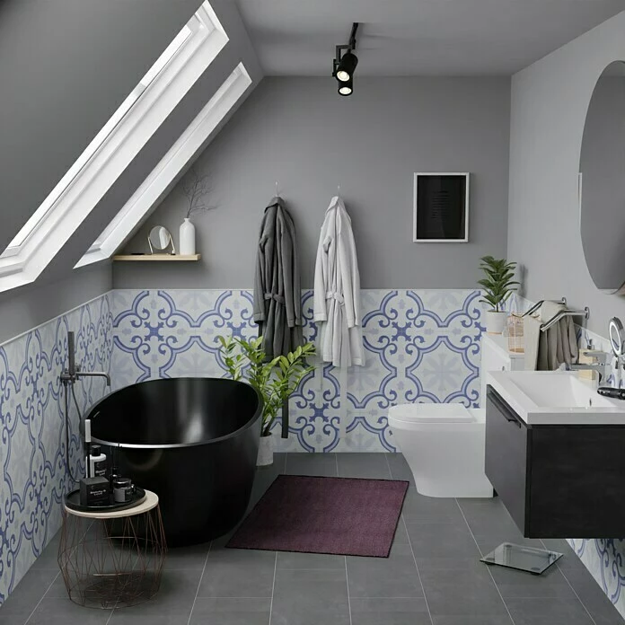 BAUHAUS Feinsteinzeugfliese Vintage Lacour 25 X 25 Cm, Weiß/Blau/Grau, Matt 2 BAUHAUS Feinsteinzeugfliese Vintage Lacour 25 X 25 Cm, Weiß/Blau/Grau, Matt – Bild 2