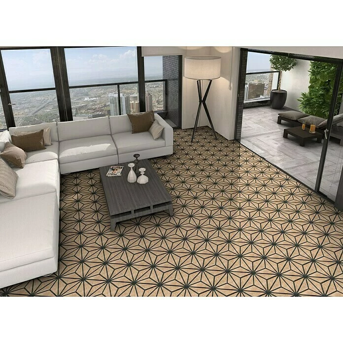BAUHAUS Feinsteinzeugfliese Hexagon Tribeca Beige 22 X 25 Cm, Schwarz/Beige, Matt 2 BAUHAUS Feinsteinzeugfliese Hexagon Tribeca Beige 22 X 25 Cm, Schwarz/Beige, Matt – Bild 2