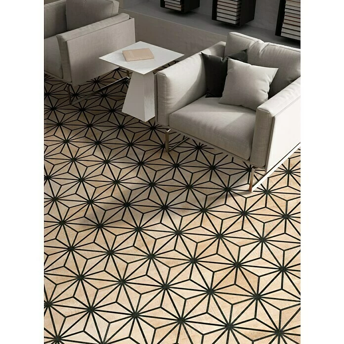 BAUHAUS Feinsteinzeugfliese Hexagon Tribeca Beige 22 X 25 Cm, Schwarz/Beige, Matt 3 BAUHAUS Feinsteinzeugfliese Hexagon Tribeca Beige 22 X 25 Cm, Schwarz/Beige, Matt – Bild 3