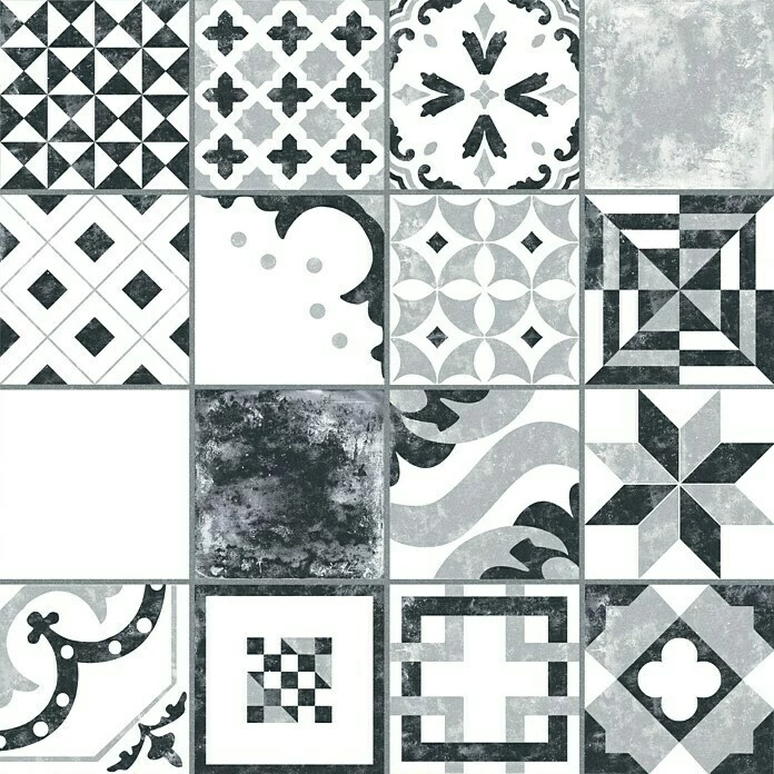 BAUHAUS Feinsteinzeugfliese Vintage Barcelona Medina 25 X 25 Cm, Schwarz/Grau/Weiß, Matt 1 BAUHAUS Feinsteinzeugfliese Vintage Barcelona Medina 25 X 25 Cm, Schwarz/Grau/Weiß, Matt