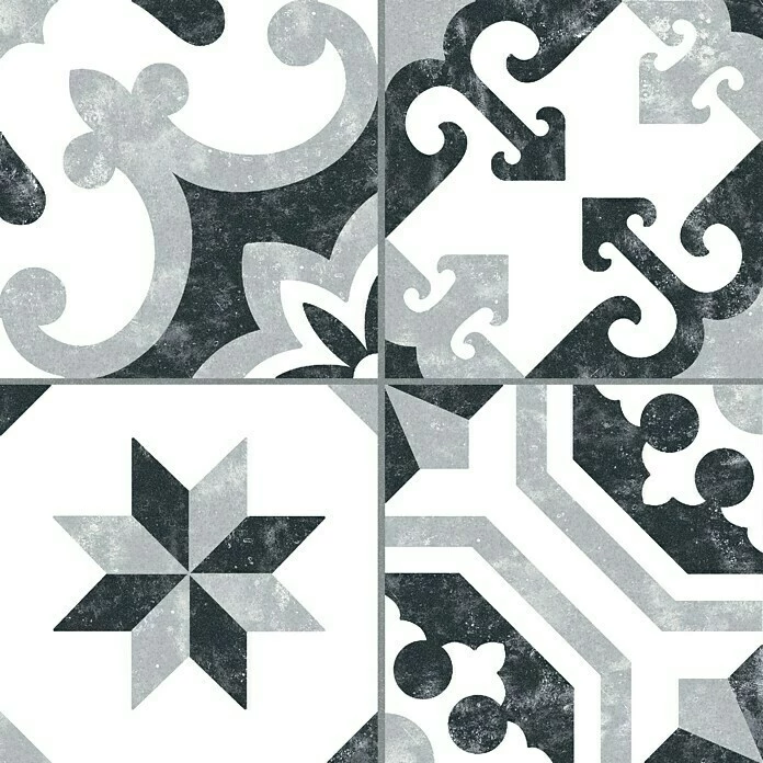 BAUHAUS Feinsteinzeugfliese Vintage Barcelona Borne 25 X 25 Cm, Schwarz/Grau/Weiß, Matt 1 BAUHAUS Feinsteinzeugfliese Vintage Barcelona Borne 25 X 25 Cm, Schwarz/Grau/Weiß, Matt
