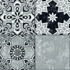 BAUHAUS Feinsteinzeugfliese Vintage Xerea 25 X 25 Cm, Schwarz/Grau/Weiß, Matt