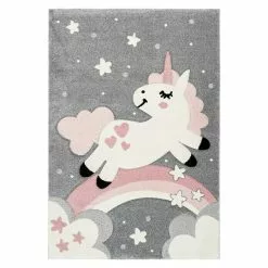 BAUHAUS Kayoom Kurzflorteppich Einhorn Mit Regenbogen Rosa, 150 X 80 Cm, 100 % Polypropylen