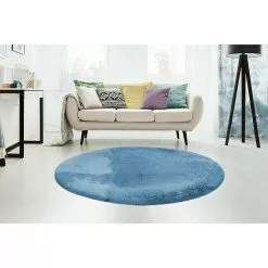 BAUHAUS Teppich Rund Happy Himmelblau, Durchmesser: 120 Cm, 100 % Polyester (Flor) -Angebote Fliesen Store 12 4266