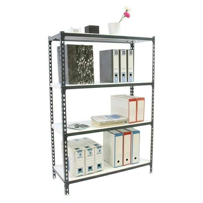 BAUHAUS Simonrack Simonclick Metallregal L X B X H: 50 X 100 X 150 Cm, Traglast: 180 Kg/Boden, Anzahl Böden: 4 Stk., Stecken, Anthrazit/Weiß 2 BAUHAUS Simonrack Simonclick Metallregal L X B X H: 50 X 100 X 150 Cm, Traglast: 180 Kg/Boden, Anzahl Böden: 4 Stk., Stecken, Anthrazit/Weiß – Bild 2