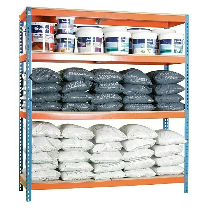 BAUHAUS Simonrack Simonforte Metall-Schwerlastregal L X B X H: 90 X 180 X 200 Cm, Traglast: 600 Kg/Boden, Anzahl Böden: 4, Blau/Orange 2 BAUHAUS Simonrack Simonforte Metall-Schwerlastregal L X B X H: 90 X 180 X 200 Cm, Traglast: 600 Kg/Boden, Anzahl Böden: 4, Blau/Orange – Bild 2