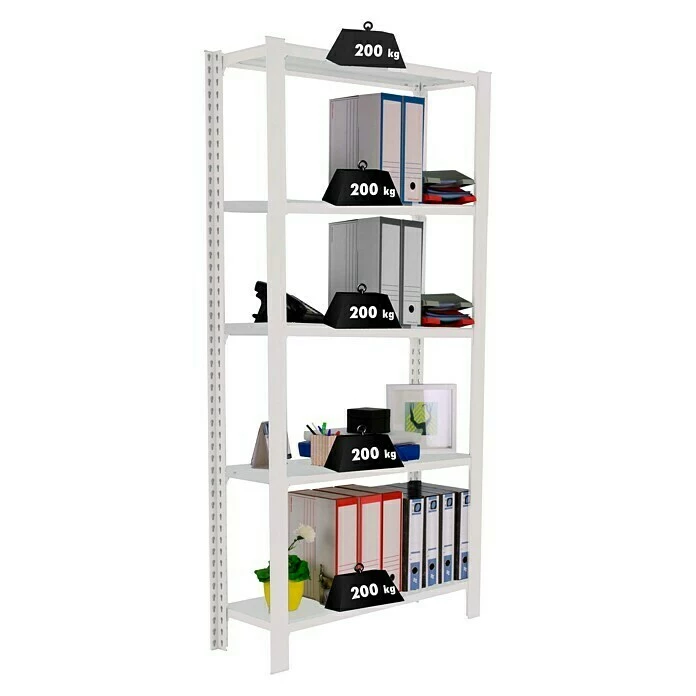 BAUHAUS Simonrack Simonoffice Aktenregal Grundelement L X B X H: 40 X 90 X 210 Cm, Traglast: 200 Kg/Boden, Anzahl Böden: 5, Weiß 2 BAUHAUS Simonrack Simonoffice Aktenregal Grundelement L X B X H: 40 X 90 X 210 Cm, Traglast: 200 Kg/Boden, Anzahl Böden: 5, Weiß – Bild 2