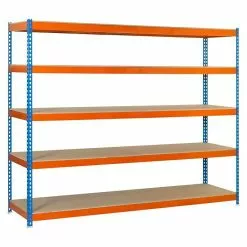 BAUHAUS Simonrack Simonforte Metall-Schwerlastregal L X B X H: 45 X 120 X 300 Cm, Traglast: 600 Kg/Boden, Anzahl Böden: 5, Blau/Orange