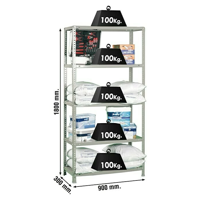 BAUHAUS Simonrack Comfort Metallregal L X B X H: 30 X 90 X 180 Cm, Traglast: 100 Kg/Boden, Anzahl Böden: 5, Schrauben, Grau 5 BAUHAUS Simonrack Comfort Metallregal L X B X H: 30 X 90 X 180 Cm, Traglast: 100 Kg/Boden, Anzahl Böden: 5, Schrauben, Grau – Bild 5