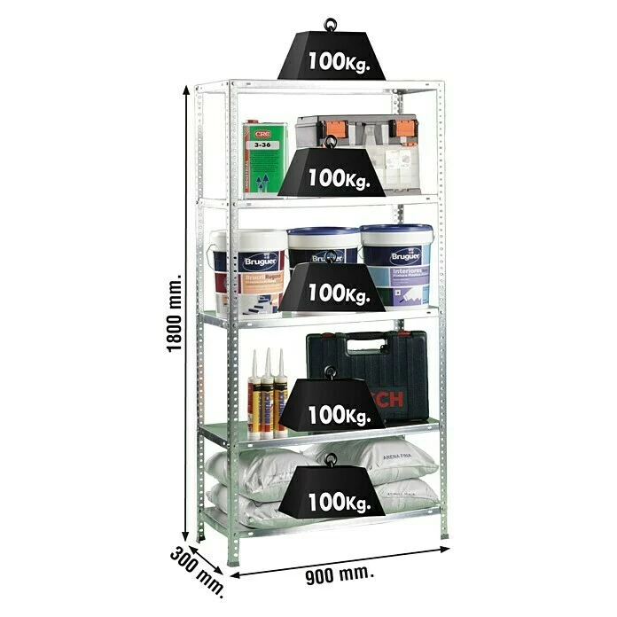 BAUHAUS Simonrack Comfort Metallregal L X B X H: 30 X 90 X 180 Cm, Traglast: 100 Kg/Boden, Anzahl Böden: 5, Schrauben, Silber 2 BAUHAUS Simonrack Comfort Metallregal L X B X H: 30 X 90 X 180 Cm, Traglast: 100 Kg/Boden, Anzahl Böden: 5, Schrauben, Silber – Bild 2