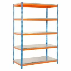 BAUHAUS Simonrack Bricoforte Metall-Schwerlastregal L X B X H: 45 X 120 X 200 Cm, Traglast: 300 Kg/Boden, Anzahl Böden: 5, Blau/Orange, Material Boden: Metall