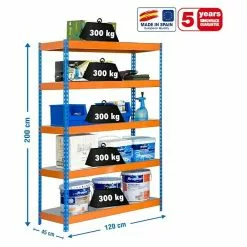 BAUHAUS Simonrack Bricoforte Metall-Schwerlastregal L X B X H: 45 X 120 X 200 Cm, Traglast: 300 Kg/Boden, Anzahl Böden: 5, Blau/Orange, Material Boden: Metall -Angebote Fliesen Store 12 6994