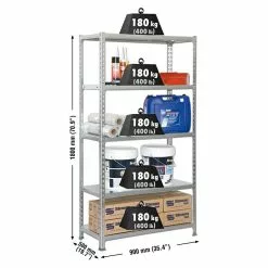 BAUHAUS Simonrack Simonclick Metallregal L X B X H: 50 X 90 X 180 Cm, Traglast: 180 Kg/Boden, Anzahl Böden: 5 Stk., Stecken, Silber -Angebote Fliesen Store 12 7014