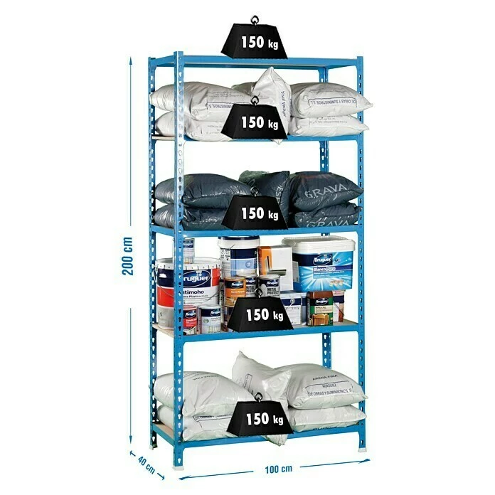 BAUHAUS Simonrack Maderclick Metallregal Plus L X B X H: 40 X 100 X 200 Cm, Traglast: 150 Kg/Boden, Anzahl Böden: 5, Stecken, Blau 3 BAUHAUS Simonrack Maderclick Metallregal Plus L X B X H: 40 X 100 X 200 Cm, Traglast: 150 Kg/Boden, Anzahl Böden: 5, Stecken, Blau – Bild 3