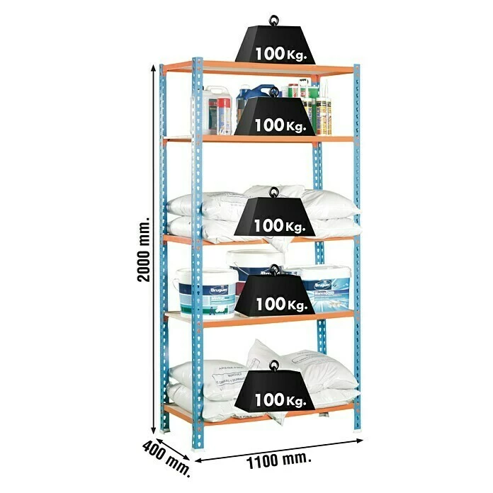 BAUHAUS Simonrack Maderclick Metallregal Super Plus L X B X H: 40 X 110 X 200 Cm, Traglast: 150 Kg/Boden, Anzahl Böden: 5, Stecken, Blau/Orange 2 BAUHAUS Simonrack Maderclick Metallregal Super Plus L X B X H: 40 X 110 X 200 Cm, Traglast: 150 Kg/Boden, Anzahl Böden: 5, Stecken, Blau/Orange – Bild 2