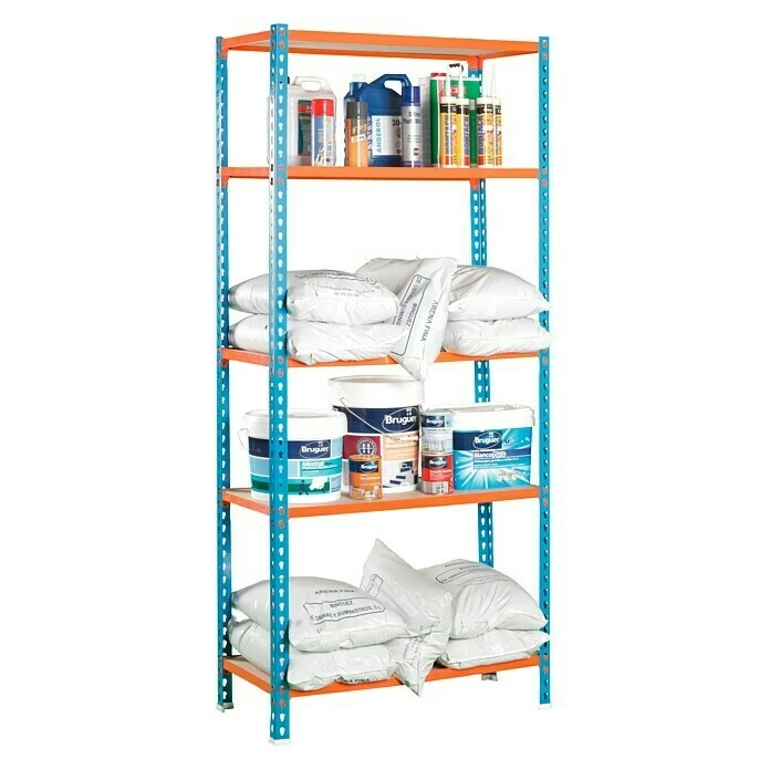 BAUHAUS Simonrack Maderclick Metallregal Super Plus L X B X H: 40 X 110 X 200 Cm, Traglast: 150 Kg/Boden, Anzahl Böden: 5, Stecken, Blau/Orange 3 BAUHAUS Simonrack Maderclick Metallregal Super Plus L X B X H: 40 X 110 X 200 Cm, Traglast: 150 Kg/Boden, Anzahl Böden: 5, Stecken, Blau/Orange – Bild 3