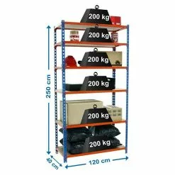 BAUHAUS Simonrack Maderclick Metallregal Mega Plus L X B X H: 40 X 120 X 250 Cm, Traglast: 150 Kg/Boden, Anzahl Böden: 6 Stk., Stecken, Blau/Orange -Angebote Fliesen Store 12 7867