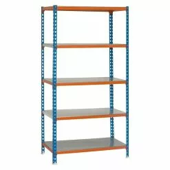 BAUHAUS Simonrack Simonclick Metallregal Mini L X B X H: 40 X 80 X 180 Cm, Traglast: 180 Kg/Boden, Anzahl Böden: 5 Stk., Stecken, Blau/Orange