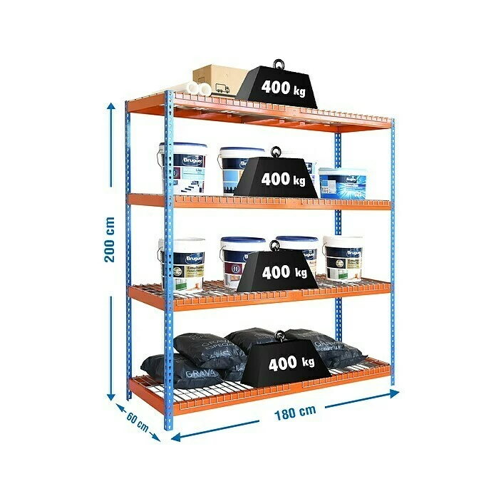 BAUHAUS Simonrack Ecoforte Metall-Schwerlastregal Rex L X B X H: 60 X 180 X 200 Cm, Traglast: 400 Kg/Boden, Anzahl Böden: 4 Stk., Blau/Orange 3 BAUHAUS Simonrack Ecoforte Metall-Schwerlastregal Rex L X B X H: 60 X 180 X 200 Cm, Traglast: 400 Kg/Boden, Anzahl Böden: 4 Stk., Blau/Orange – Bild 3