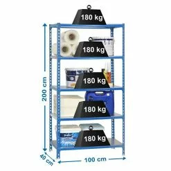 BAUHAUS Simonrack Simonclick Metallregal Plus L X B X H: 40 X 100 X 200 Cm, Traglast: 180 Kg/Boden, Anzahl Böden: 5 Stk., Stecken, Blau -Angebote Fliesen Store 12 8110