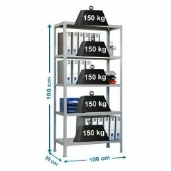BAUHAUS Simonrack Homeclick Metallregal Plus L X B X H: 30 X 100 X 180 Cm, Traglast: 150 Kg/Boden, Anzahl Böden: 5 Stk., Stecken, Grau -Angebote Fliesen Store 12 8173