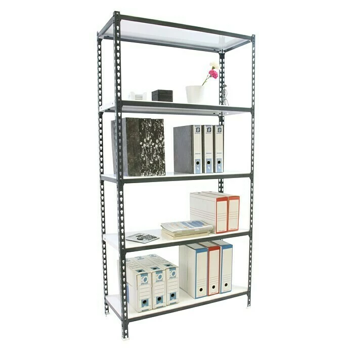 BAUHAUS Simonrack Simonclick Metallregal L X B X H: 30 X 100 X 200 Cm, Traglast: 180 Kg/Boden, Anzahl Böden: 5 Stk., Stecken, Anthrazit/Weiß 2 BAUHAUS Simonrack Simonclick Metallregal L X B X H: 30 X 100 X 200 Cm, Traglast: 180 Kg/Boden, Anzahl Böden: 5 Stk., Stecken, Anthrazit/Weiß – Bild 2