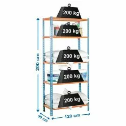 BAUHAUS Simonrack Maderclick Metallregal Mega Plus L X B X H: 50 X 120 X 200 Cm, Traglast: 200 Kg/Boden, Anzahl Böden: 5 Stk., Stecken, Blau/Orange -Angebote Fliesen Store 12 8242