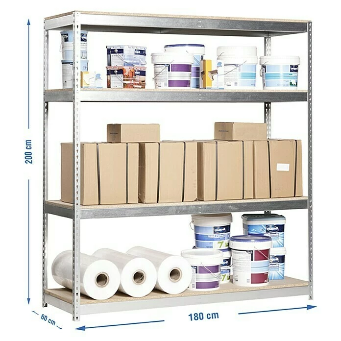 BAUHAUS Simonrack Simonforte Metall-Schwerlastregal L X B X H: 60 X 180 X 200 Cm, Traglast: 600 Kg/Boden, Anzahl Böden: 4, Silber 4 BAUHAUS Simonrack Simonforte Metall-Schwerlastregal L X B X H: 60 X 180 X 200 Cm, Traglast: 600 Kg/Boden, Anzahl Böden: 4, Silber – Bild 4