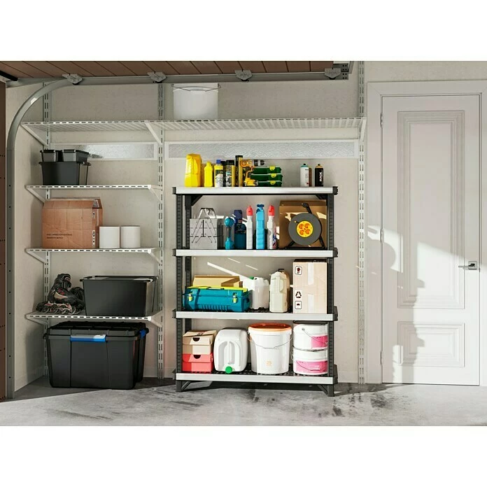 BAUHAUS Kunststoffregal Fused L X B X H: 45,7 X 121,9 X 155,1 Cm, Traglast: 180 Kg/Boden, Anzahl Böden: 4 Stk., Stecken, Schwarz 4 BAUHAUS Kunststoffregal Fused L X B X H: 45,7 X 121,9 X 155,1 Cm, Traglast: 180 Kg/Boden, Anzahl Böden: 4 Stk., Stecken, Schwarz – Bild 4