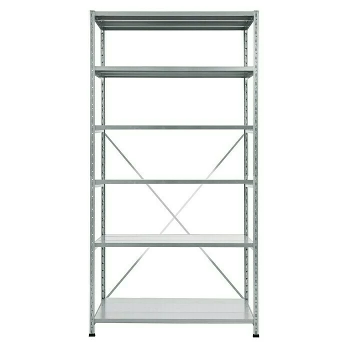 BAUHAUS Scholz Metall-Lagerregal Grundelement Länge: 600 Mm, Breite: 1.050 Mm, Höhe: 2.280 Mm, Traglast: 200 Kg/Boden, Anzahl Böden: 6 Stk. 1 BAUHAUS Scholz Metall-Lagerregal Grundelement Länge: 600 Mm, Breite: 1.050 Mm, Höhe: 2.280 Mm, Traglast: 200 Kg/Boden, Anzahl Böden: 6 Stk.