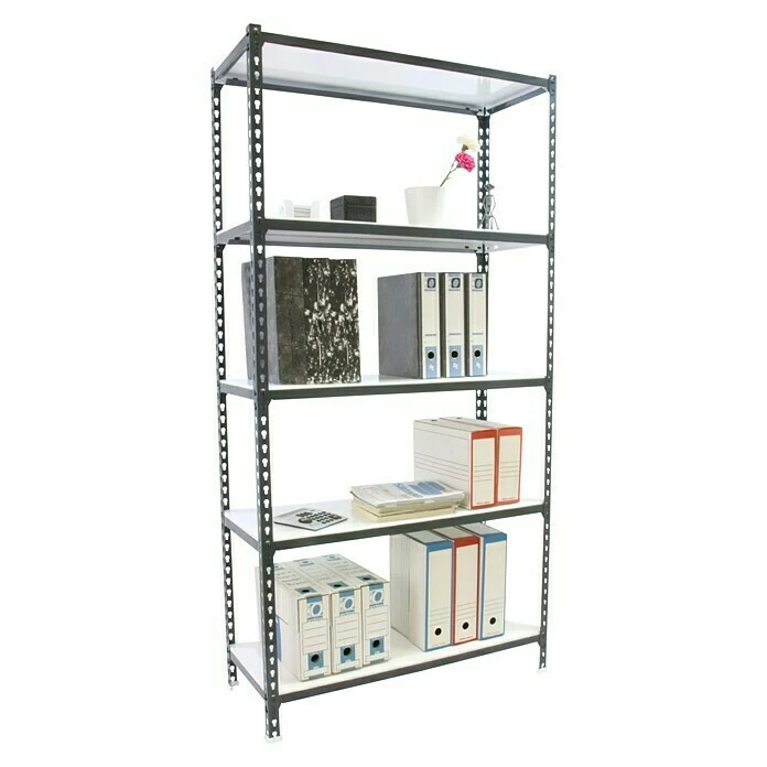 BAUHAUS Simonrack Simonclick Metallregal Super Plus L X B X H: 40 X 110 X 200 Cm, Traglast: 180 Kg/Boden, Anzahl Böden: 5 Stk., Stecken, Anthrazit/Weiß 2 BAUHAUS Simonrack Simonclick Metallregal Super Plus L X B X H: 40 X 110 X 200 Cm, Traglast: 180 Kg/Boden, Anzahl Böden: 5 Stk., Stecken, Anthrazit/Weiß – Bild 2