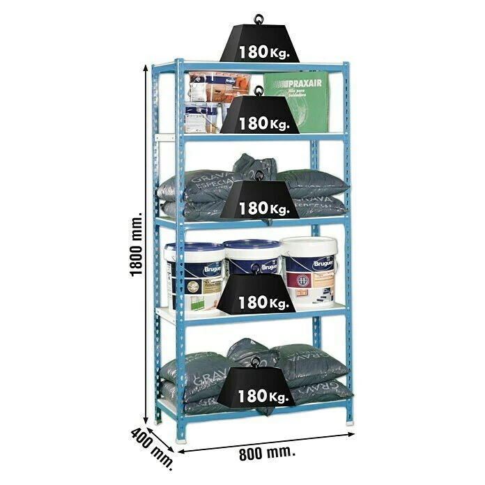 BAUHAUS Simonrack Simonclick Metallregal Mini L X B X H: 40 X 80 X 180 Cm, Traglast: 180 Kg/Boden, Anzahl Böden: 5 Stk., Stecken, Blau/Weiß 2 BAUHAUS Simonrack Simonclick Metallregal Mini L X B X H: 40 X 80 X 180 Cm, Traglast: 180 Kg/Boden, Anzahl Böden: 5 Stk., Stecken, Blau/Weiß – Bild 2