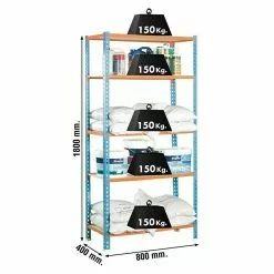 BAUHAUS Simonrack Maderclick Metallregal Mini L X B X H: 40 X 80 X 180 Cm, Traglast: 150 Kg/Boden, Anzahl Böden: 5 Stk., Blau/Orange -Angebote Fliesen Store 12 8361
