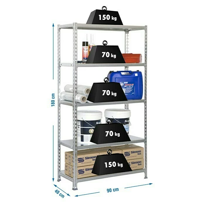 BAUHAUS Simonrack Simonclick Metallregal L X B X H: 40 X 90 X 180 Cm, Traglast: 150 Kg/Boden, Anzahl Böden: 5 Stk., Stecken, Silber 3 BAUHAUS Simonrack Simonclick Metallregal L X B X H: 40 X 90 X 180 Cm, Traglast: 150 Kg/Boden, Anzahl Böden: 5 Stk., Stecken, Silber – Bild 3
