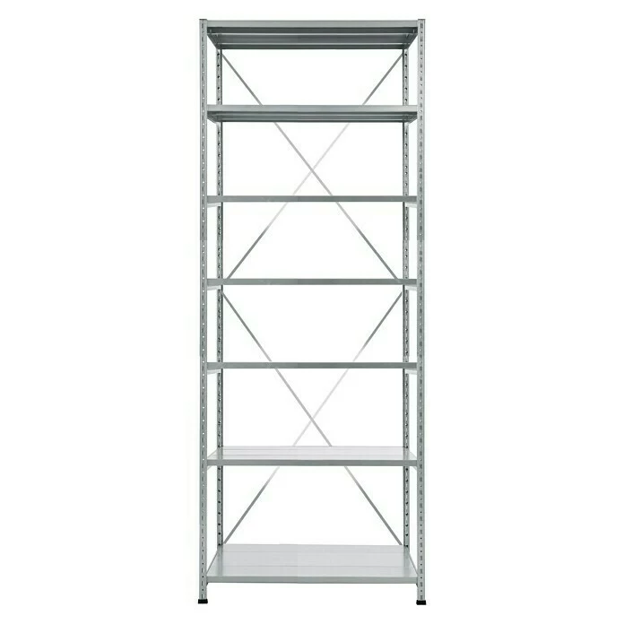 BAUHAUS Scholz Metall-Lagerregal Grundelement Länge: 600 Mm, Breite: 850 Mm, Höhe: 2.640 Mm, Traglast: 260 Kg/Boden, Anzahl Böden: 7 Stk. 1 BAUHAUS Scholz Metall-Lagerregal Grundelement Länge: 600 Mm, Breite: 850 Mm, Höhe: 2.640 Mm, Traglast: 260 Kg/Boden, Anzahl Böden: 7 Stk.