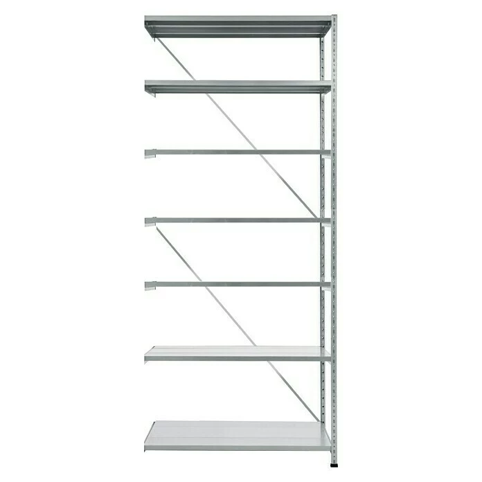 BAUHAUS Scholz Metall-Lagerregal Anbauelement Länge: 1.000 Mm, Breite: 1.010 Mm, Höhe: 3.000 Mm, Traglast: 340 Kg/Boden, Anzahl Böden: 7 Stk. 1 BAUHAUS Scholz Metall-Lagerregal Anbauelement Länge: 1.000 Mm, Breite: 1.010 Mm, Höhe: 3.000 Mm, Traglast: 340 Kg/Boden, Anzahl Böden: 7 Stk.