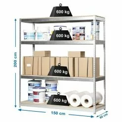 BAUHAUS Simonrack Simonforte Metall-Schwerlastregal L X B X H: 60 X 150 X 200 Cm, Traglast: 600 Kg/Boden, Anzahl Böden: 4, Silber -Angebote Fliesen Store 12 8624