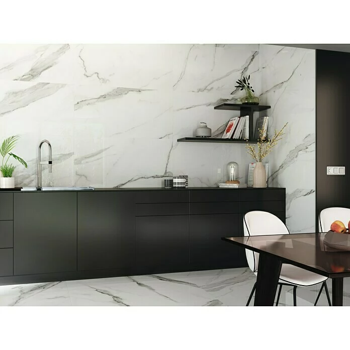 BAUHAUS Feinsteinzeugfliese Torino Bianco 60 X 120 Cm, Weiß/Grau, Glänzend 2 BAUHAUS Feinsteinzeugfliese Torino Bianco 60 X 120 Cm, Weiß/Grau, Glänzend – Bild 2