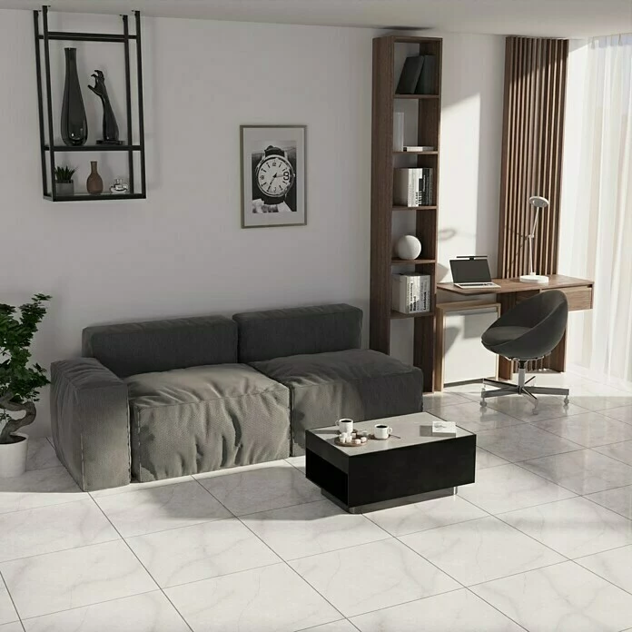 BAUHAUS Feinsteinzeugfliese Torino Bianco 60 X 60 Cm, Weiß/Grau, Glänzend 2 BAUHAUS Feinsteinzeugfliese Torino Bianco 60 X 60 Cm, Weiß/Grau, Glänzend – Bild 2